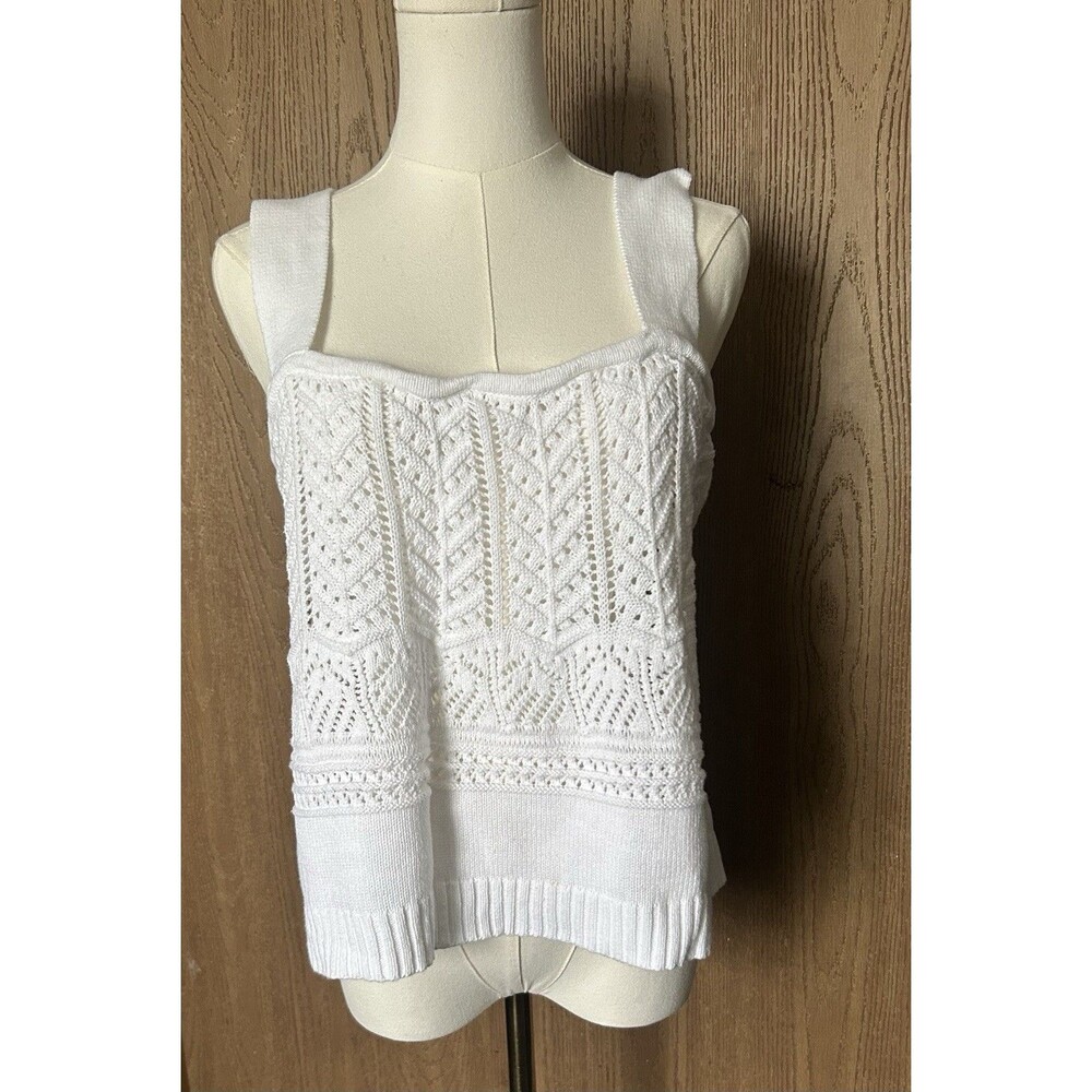 Express- White Knit Crochet Tank Top.